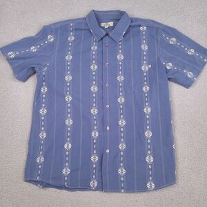 Solitude Shirt Mens Large Blue Tribal Hawaiian Camp Button Up Short‎ Sleeve